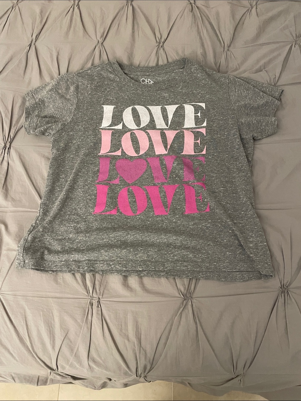 Love Graphic Tee - Gray with Pink Accent